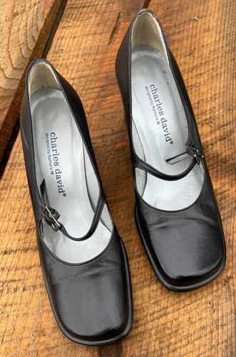 Charles David Mary Janes with 3" Heel - Black Leather - Spain - 5-1/2 B - Picture 2 of 4