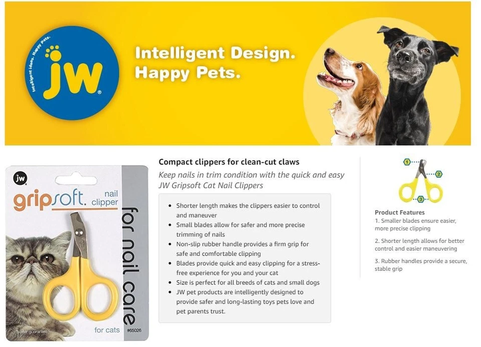 JW Pet NOVO cabo antiderrapante de aderência macia tamanho único serve para todos os cortadores de unhas de cachorro gato - Imagem 3 de 4