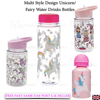 ROSA VERZAUBERTES EINHORN FEE PRINZESSIN TRINK WASSERFLASCHE VERSCHIEDENE DESIGNS 