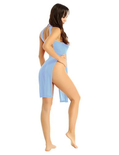 ·Women Sheer Mesh Lingerie Camouflage Side Slit See Through Chemise Mini Dress - Picture 57 of 106