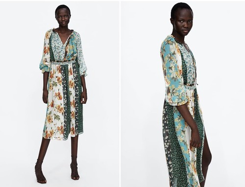 ZARA STUNNING PATCHWORK PRINT FLOWING MIDI DRESS SIZE S UK 8 10 - Picture 7 of 19