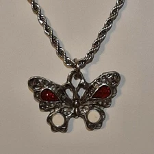 🦋 BUTTERFLY  Pewter Pendant Charm / 24" STAINLESS ROPE CHAIN NECKLACE