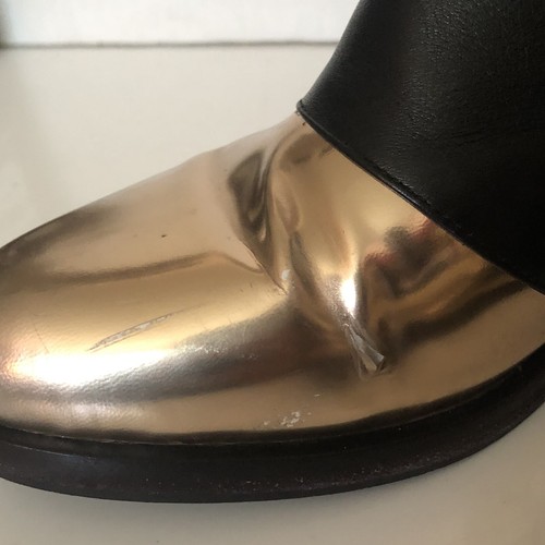 ASKA Bootie Ankle Boot Size 38.5 / US 7 Gold Toe Cap Made In Italy Model 143404 - Picture 8 of 10
