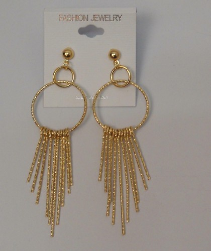 Fashion Jewelry Ladies Earrings Drop Dangle Spikes Gold Tones Push Back Fastener - 第 2/2 張圖片