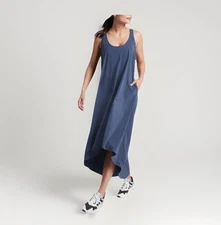 Athleta Presidio Tank Dress Sz M Blue High-Low Hem Racerback Pockets Stretch