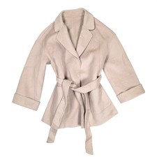 Wool Cashmere Wrap Belted Coat Snap Button Ti...