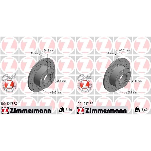 2X Zimmermann Sport Coat Z Bremsscheiben 245Mm Gelocht Voll Hinten Passend FÜR-image