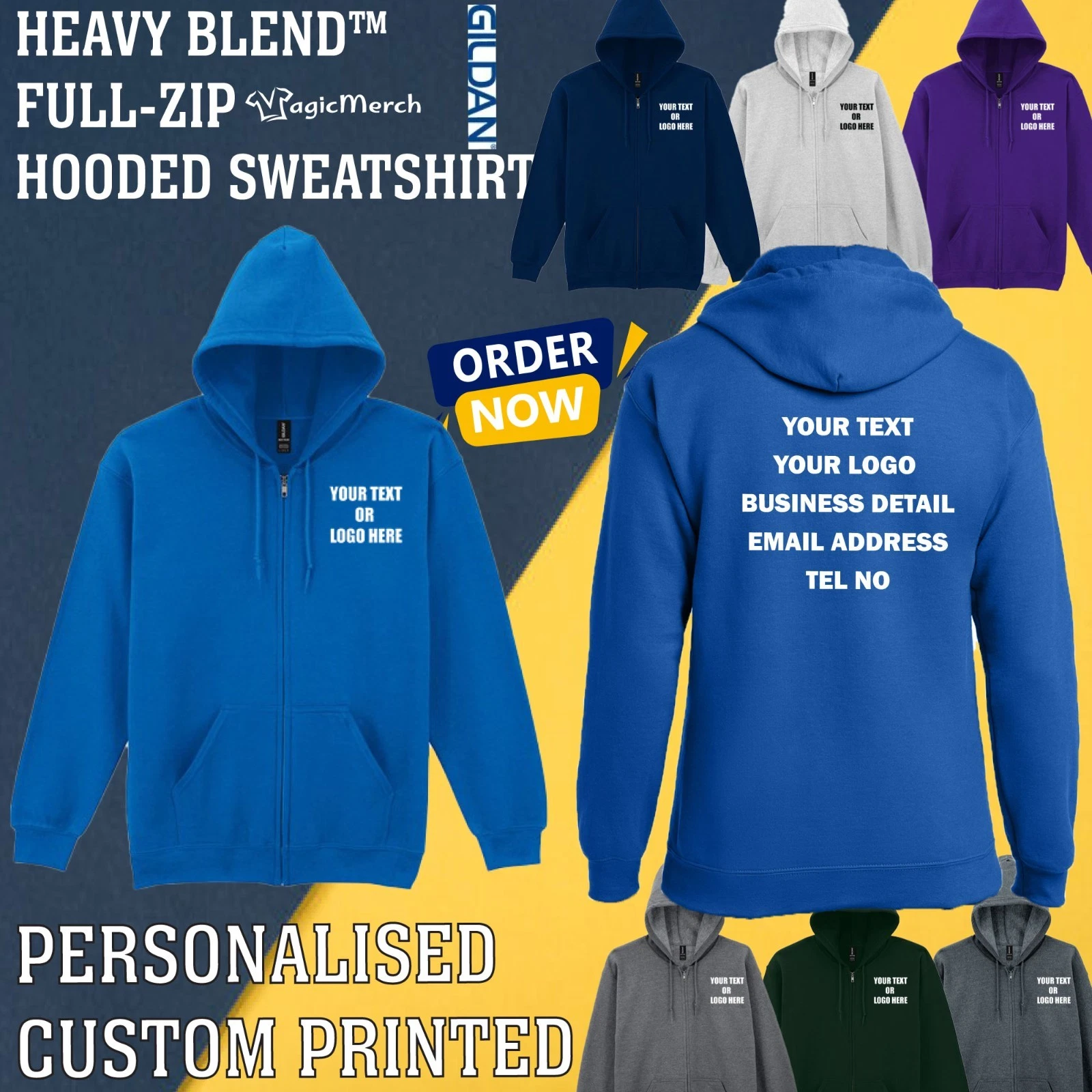 Personalised Gildan Printed Heavy Blend Full Zip Hooded Sweatshirt Text Logo Gym
Opens in a new wind