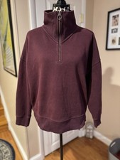 Athleta Cozy Karma 1/4 Zip Plush Lined Pullover antique burgundy sweatshirt M