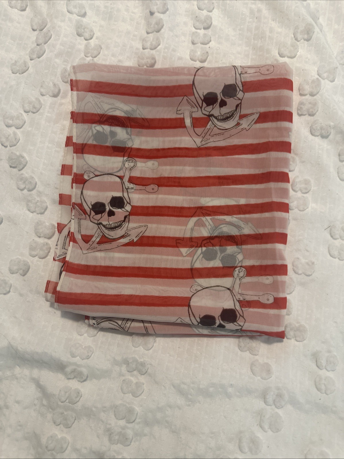 skull rectangular scarf sheer red white striped - image 7