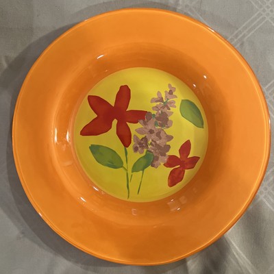 Dibbern Germany Hand Painted Glass 8 1/4'' Plate Tangerine With Flower Center New