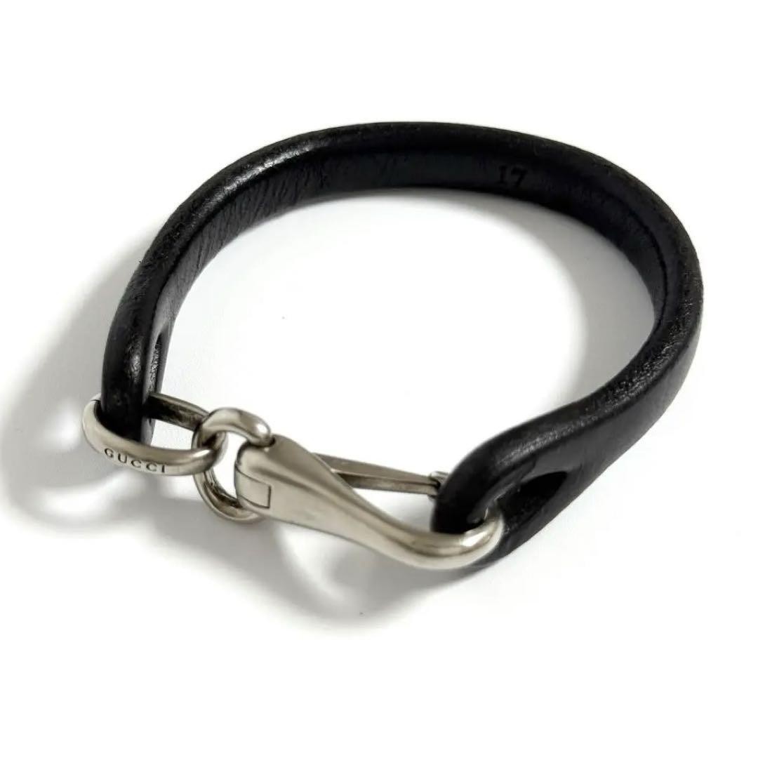 gucci leather×silver bracelet 00s Gucci Leather Silver 925 Men's/Women's Bracelet Vintage Used