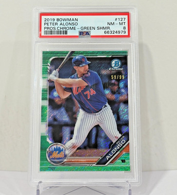 RARE 2019 Bowman Chrome Pete Alonso Green Shimmer /99 PSA 8 Mets Prospect Peter
