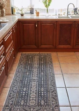 Machine-Washable Runner Rug with Faux Wool Fabric and Non-Slip Backing for Ba...