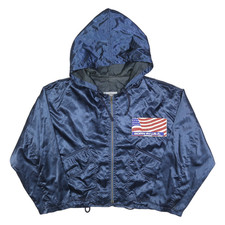 KORONES Womens Blue Polyester Jacket L Hooded Zip Plain Born In U.S.A.