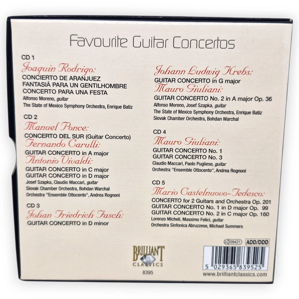 Favourite Guitar Concertos 5 CD Box Rodrigo Guilani Vivaldi Carulli Castelnuovo - Bild 2 von 4