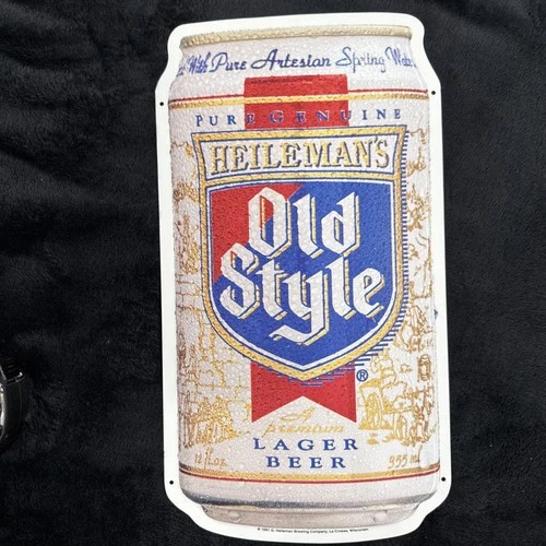 Vintage 1991 Heilemans Old Style Lager Beer Tin Beer Can Sign Logo Advertising