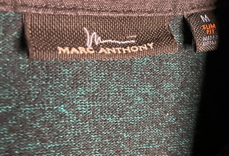 Marc Anthony Hombre M Camisa Verde Cuello Polo Manga Larga Botones Algodón Foto 3 de 4