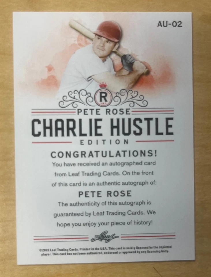 Pete Rose Auto AU-02 2020 Leaf Charlie Hustle Edition with Complete Set 1-10 - Image 2 of 3