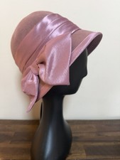NWT Halston Dusty Rose Wool Cloche Hat Satin Bow Church Derby Wedding Formal