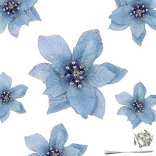 Gardeningwill 12Pcs 5 Inch Glitter Artificial Poinsettia Flowers with Ties for W