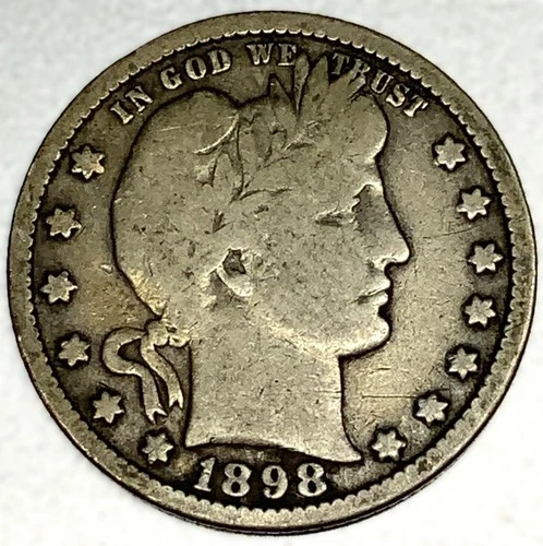1898 P Barber Quarter Dollar 25 Cents Very Good Condition - 1860