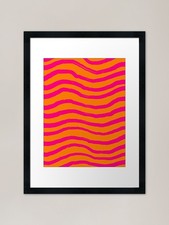 Trendy Hot Pink and Orange Wavy Pat Framed Wall Art Poster Canvas Print Picture