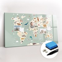 Magnetboard Glas Inkl Magneten Marker Schwamm Tierische Weltkarte 120X60 Cm