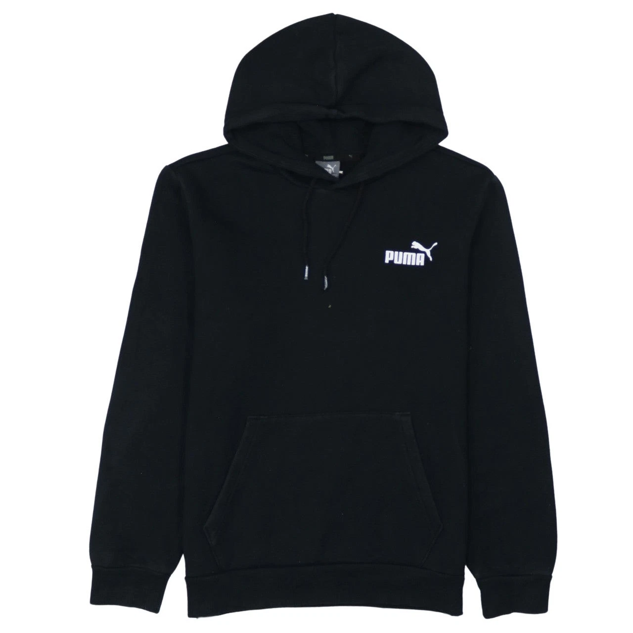 Puma Women's Black Small Pullover Hoodie with Logo and Kangaroo Pocket