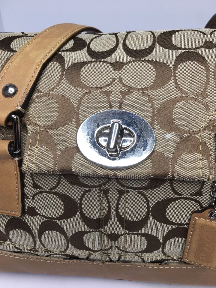 Сумка Coach Hamilton фирменная бежевая и желтовато-коричневая сумка кожаные ремни No J0872-F13070 - Изображение 4 из 4