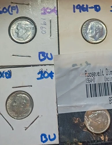 (4) Uncirculated 90% Silver 60's Roosevelt Dimes (Starts Below Melt)