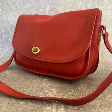 COACH Turnlock Shoulder Bag Red Leather 18x28cm Excellent Condition Auth