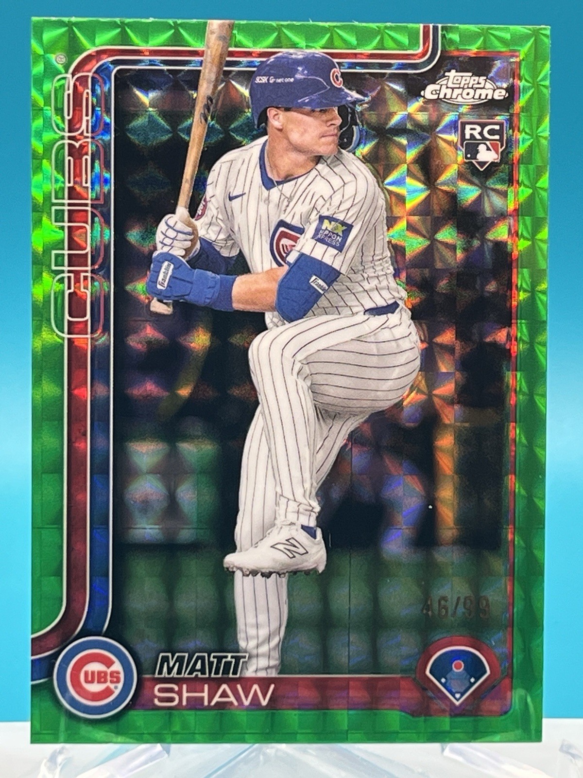 2025 Topps Chrome #219 Matt Shaw RC Green Geometric Refractor /99 (RC)