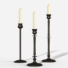 Matte Black Taper Candlestick Holders Set of 3 - Metal Taper Candle Holders f...