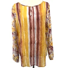 Sundance Womens Top L Boho Peasant Cottagecore Artsy Folk Earthy Stripes Floral