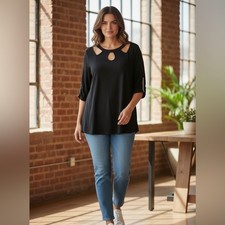 NWT Louise ParisPlus Size Black Cut Out Embellished Short Sleeve Blouse - 2XL