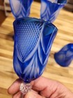 GORGEOUS Bohemian Vintage 3 Cobalt Blue Crystal Clear Cut Wine Glasses  — photo 6