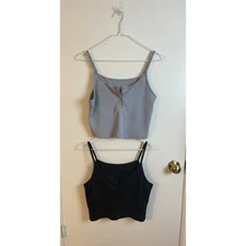 SHEIN 2-Pack Ribbed Henley Crop Tanks