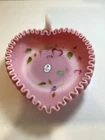 Fenton ALS Pink Rosalene Satin Heart Shaped Glass Dish with Crimped Edge-Signed