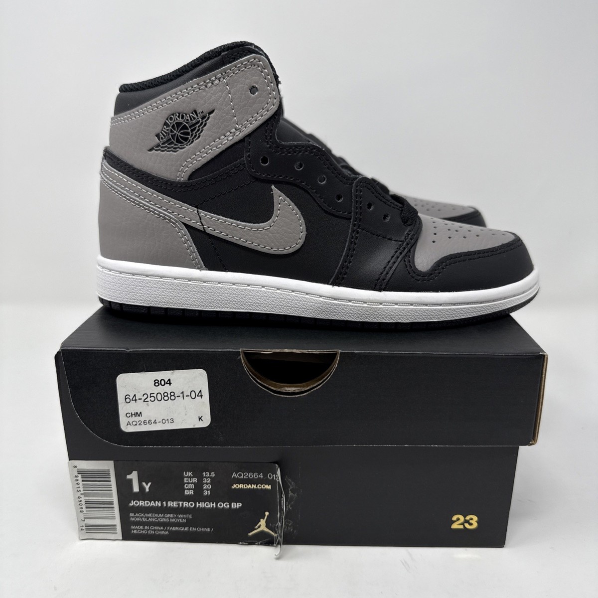 NIKE AIR JORDAN 1 RETRO HIGH OG BLACK SHADOW GREY WHITE AQ2664-013 
