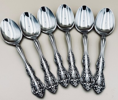 6 Oneida MICHELANGELO Oval Soup Spoons Cube 18/10 Stainless Steel