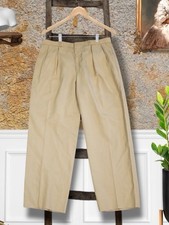 Vintage Polo Ralph Lauren 36 x 29 Khaki Pleated Front Silk Blend Trousers Pants