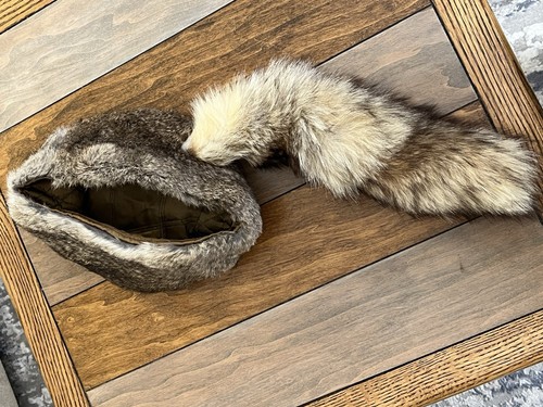 Vintage Brown Rabbit Fur Trapper Hat Mad Bomber Size Large With Tail Winter - Picture 6 of 12