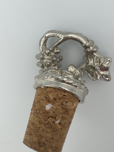 Tappo bottiglia vino vite vintage tono argento metallo sughero non marcato - Foto 5 di 9