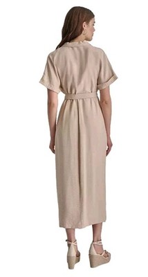 donna karan beige dress NWT DKNY Donna Karan Cotton Collared Button Belt Midi Shirt Dress Sz 14  Beige