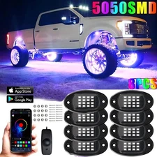 8Pods RGB LED Rock Lights Offroad Music Wireless Bluetooth Underglow Neon Lights