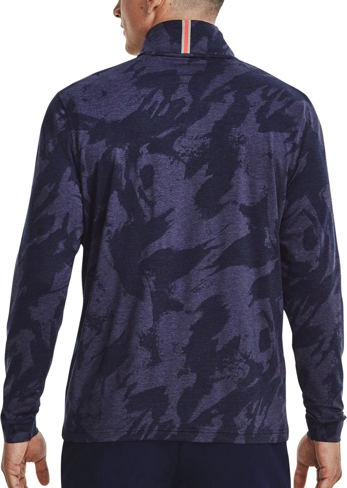 Under Armour Playoff Jacquard Mens Golf Top Blue Long Sleeve Half Zip Breathable - Image 2 of 4