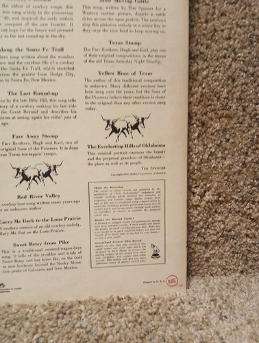 Sons of The Pioneers 25 Favorite Cowboy Songs 1956 LP Vinyl Record RCA LPM #224 - Bild 12 von 17