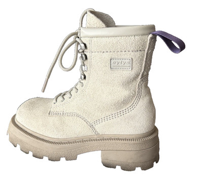Eytys Michigan Suede Boots in Beige Size 7 Lace Up Square Toe Combats Grunge EUC