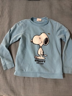 Lacoste X Peanuts Sweatshirt YOUTH Sz 10 Blue Snoopy Graphic Crew Neck
